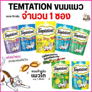 ขนมแมวสอดไส้ Temtation เทมเทชั่นส์ กรอบนอกนุ่มใน โปรตีน 30% ขนาด 75 กรัม