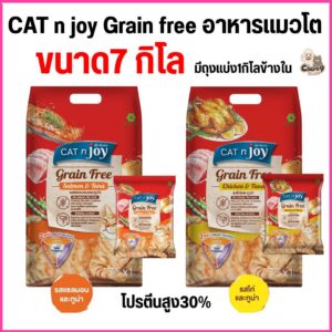 อาหารแมว Cat joy Grain free สูตรเกรนฟรี โปรตีนสูง ควบคุมความเค็ม เกรดพรีเมียม ขนาด 1 กิโล (กระสอบ 7 กิโล มีถุงแบ่ง1โล)