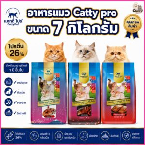 อาหารแมวเม็ด Catty Pro แคทตี้โปร สำหรับแมวโต อายุ 1 ปีขึ้นไป โปรตีน 26 % ขนนุ่ม ตัวแน่น (ขนาด 7 กิโล)