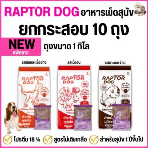 ใหม่ ! Raptor Dog แร๊พเตอร์ด๊อก อาหารสุนัขโต ไม่เติมเกลือ โปรตีน 18 % ขนาดถุง1กิโล
