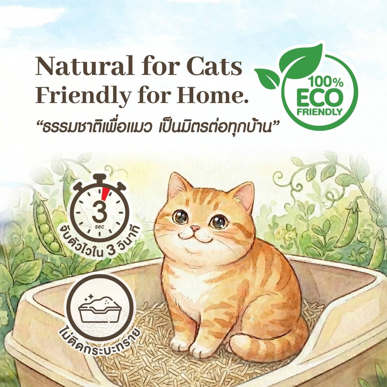 < ขนาด10ลิตร > ทรายเต้าหู้เกรดพรีเมียม Catty cat Tofu จับตัวไวใน3วิ ไร้ฝุ่น ทิ้งลงชักโครกได้ ECO friendly - Image 2