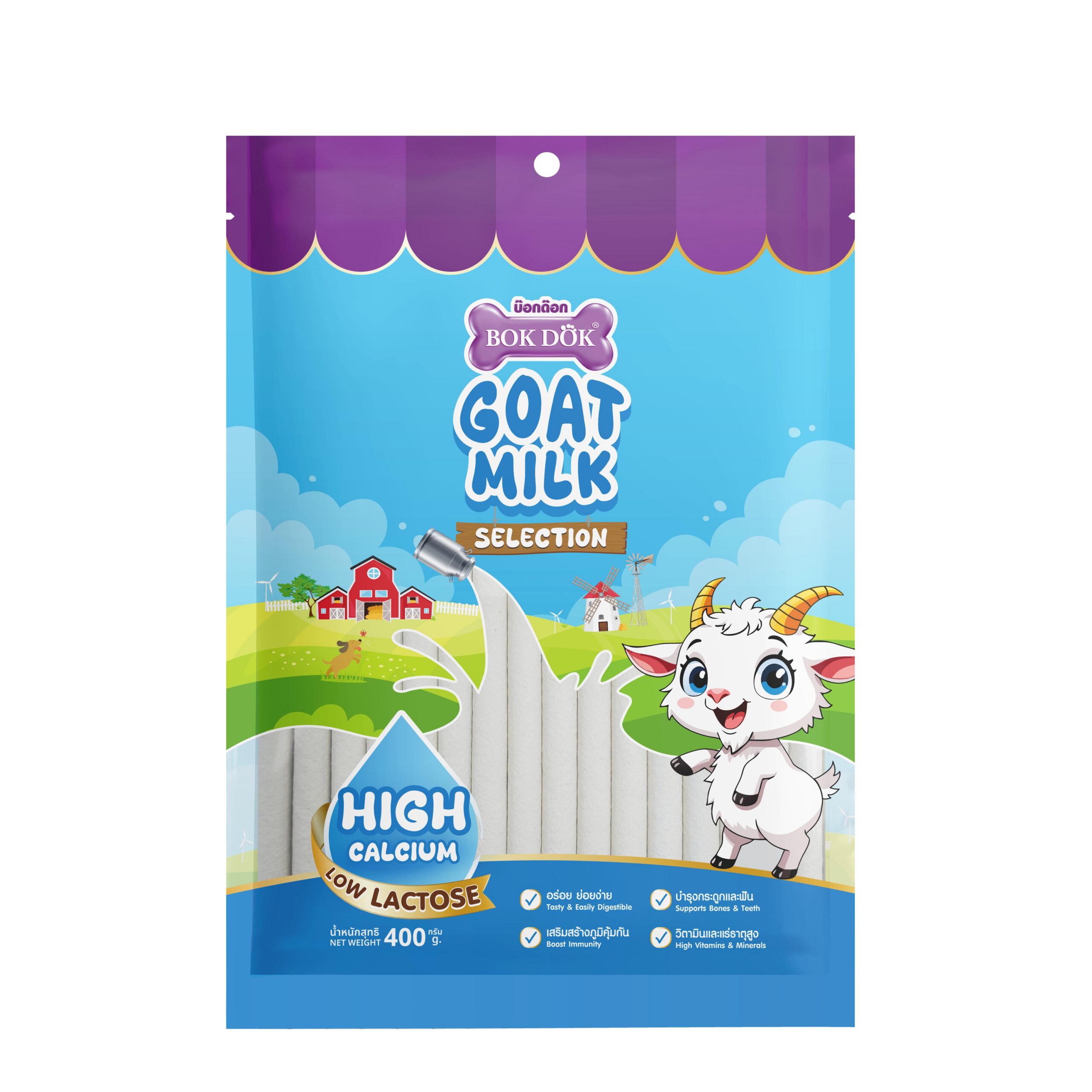 Bok dok ขนมผสมนมแพะ Goat Milk แคลเซียมสูง สำหรับสุนัขอายุ 3 เดือนขึ้นไป ผลิตจากนมแพะแท้ ขนาด400กรัม - Image 4